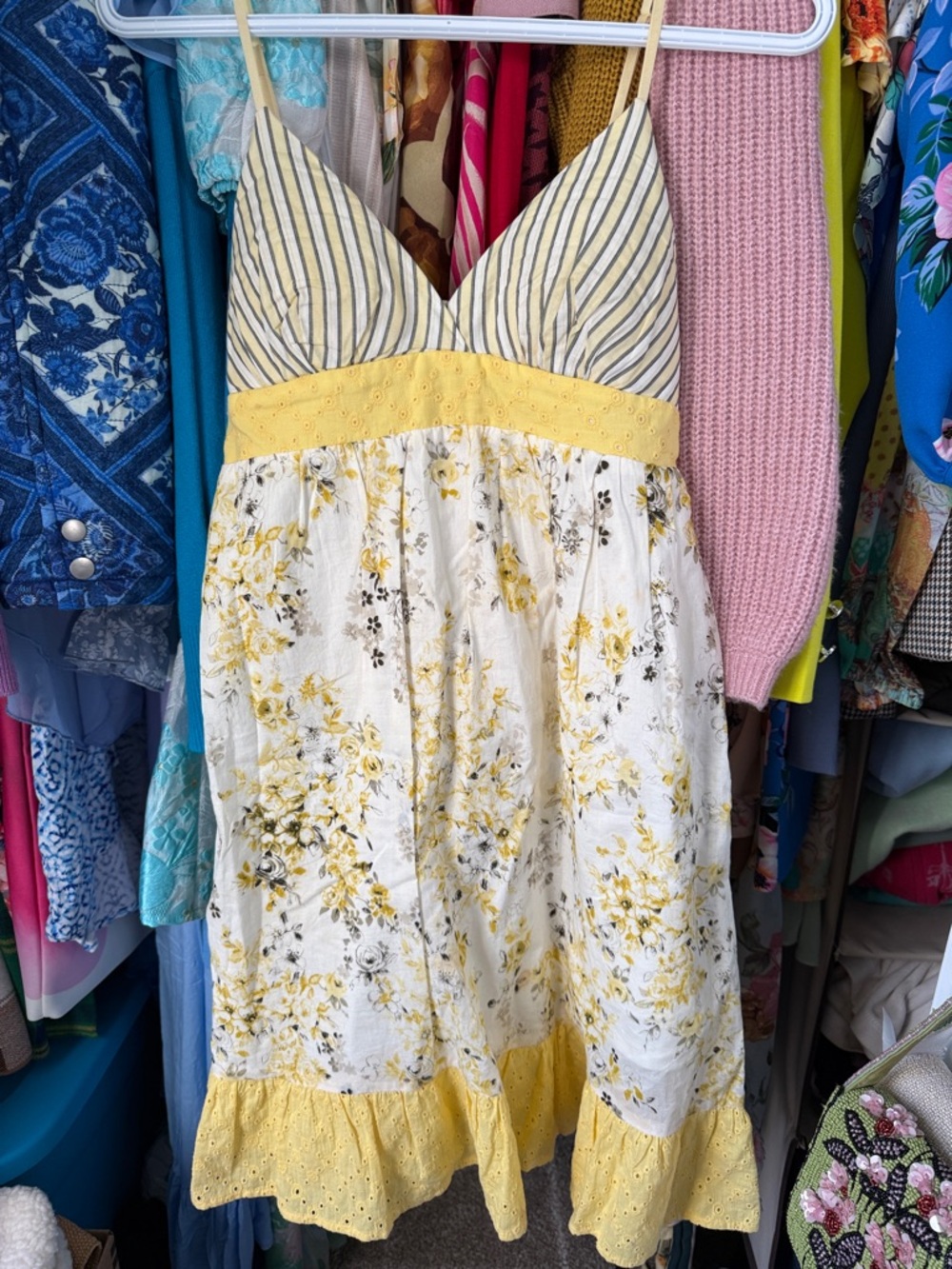 Charlotte Russe Yellow and White Striped Floral Sundress